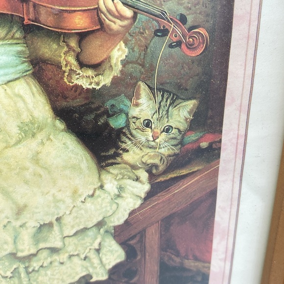 A Broken String Charles Burton Barber framed print 12x10 VTG little girl dog cat - Picture 4 of 6